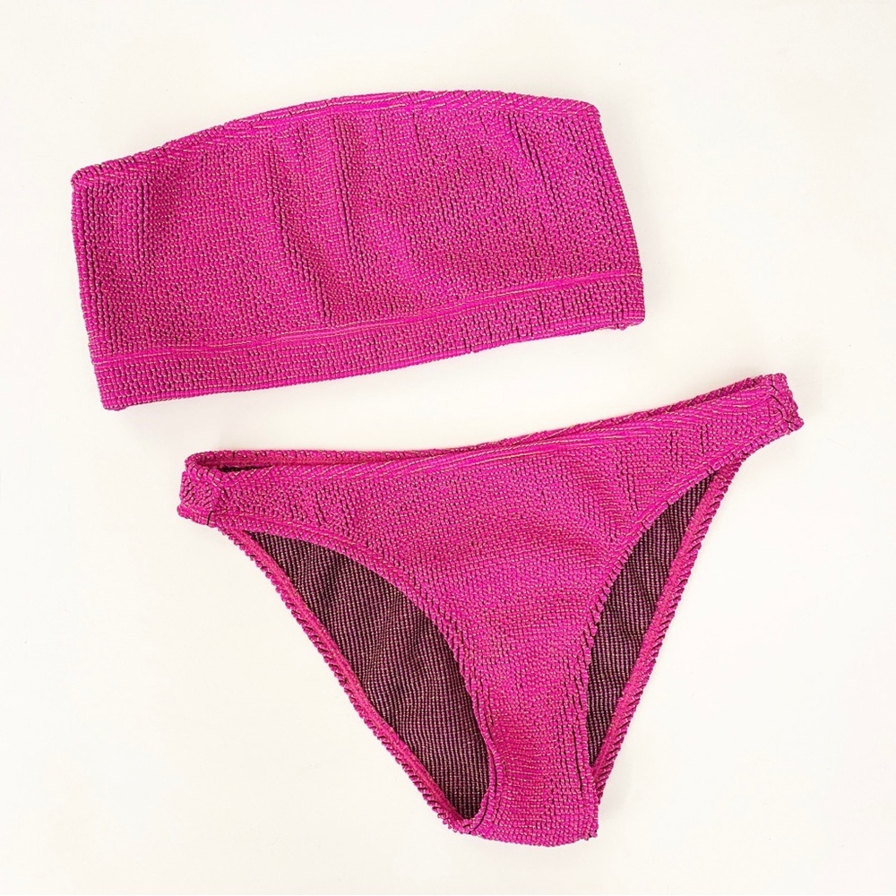 Good American || Always Fits‎ Bandeau Bikini Swimsuit Set Metallic Pink 1/2